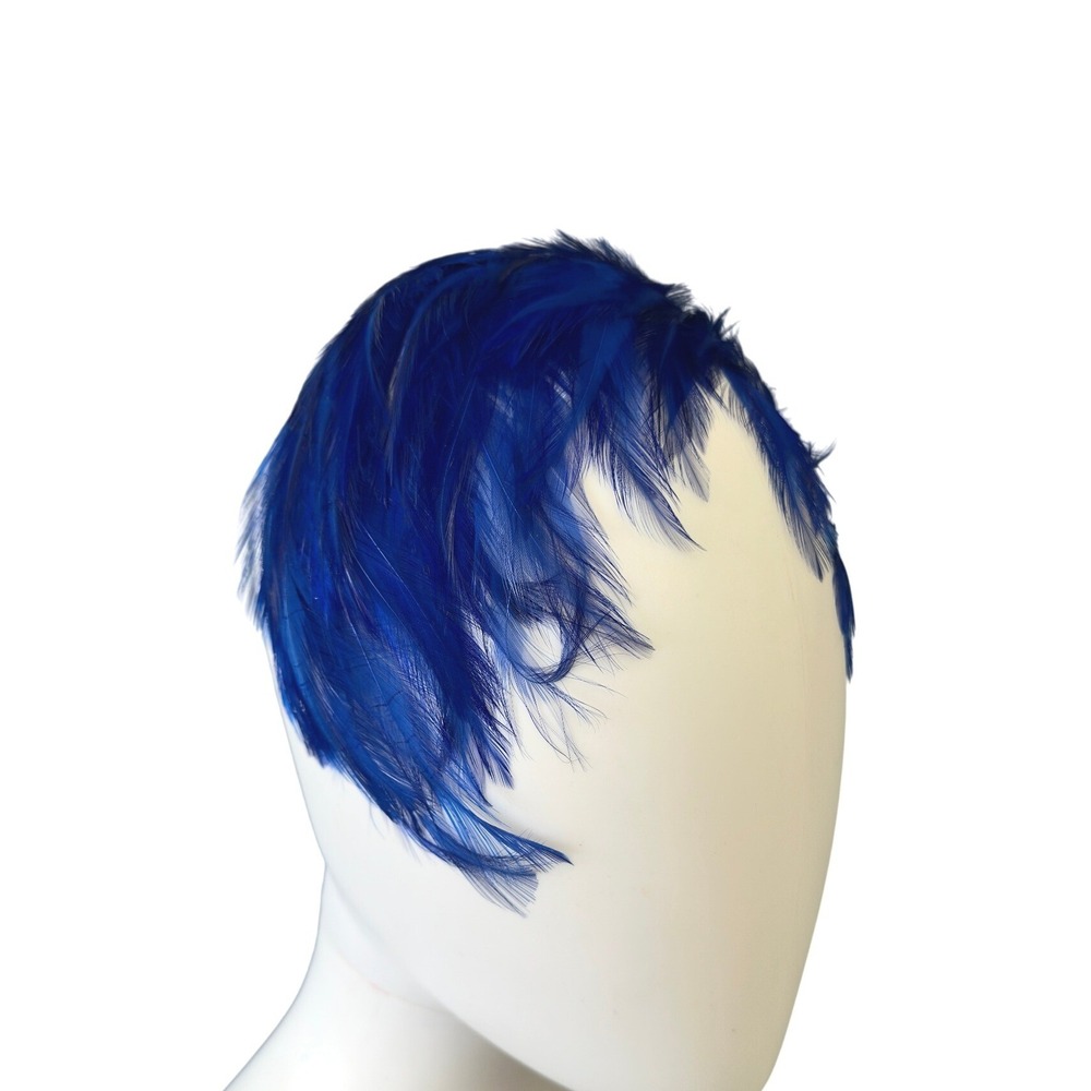 Vintage Cobalt Blue Feather Half Hat 2-Way Chignon Clip Cocktail Fascinator JS